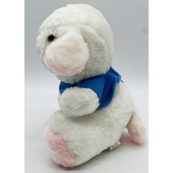 Aquilaun White Lamb Plush Pink Eyes Blue Shirt Advertising Promo 1982 Bunny - Picture 6 of 9